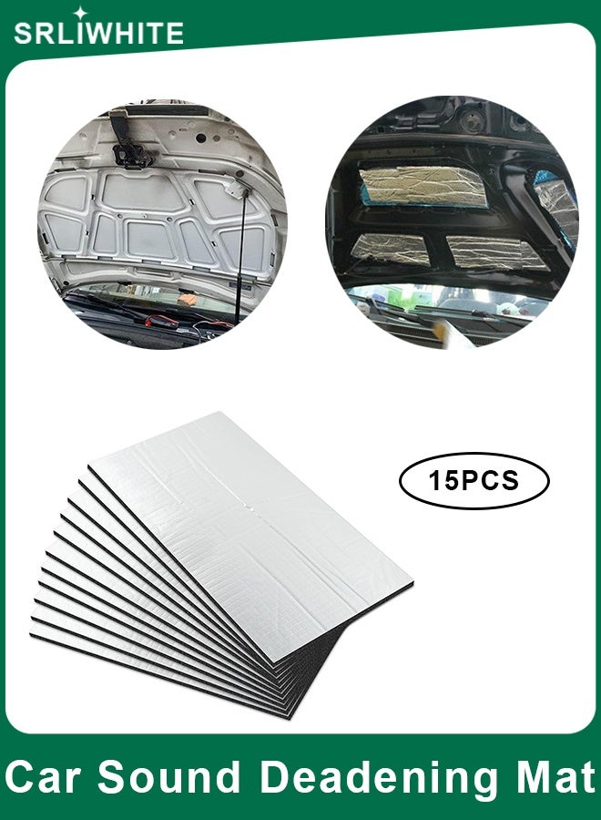 SRLIWHITE 15PCS Car Sound Deadening & Heat Insulation Mat, Aluminum Foil Automotive Noise & Vibration Dampener for Doors, Trunk, Hood & Roof, Self-Adhesive, Silver(25*18*0.5 cm) - Image 1